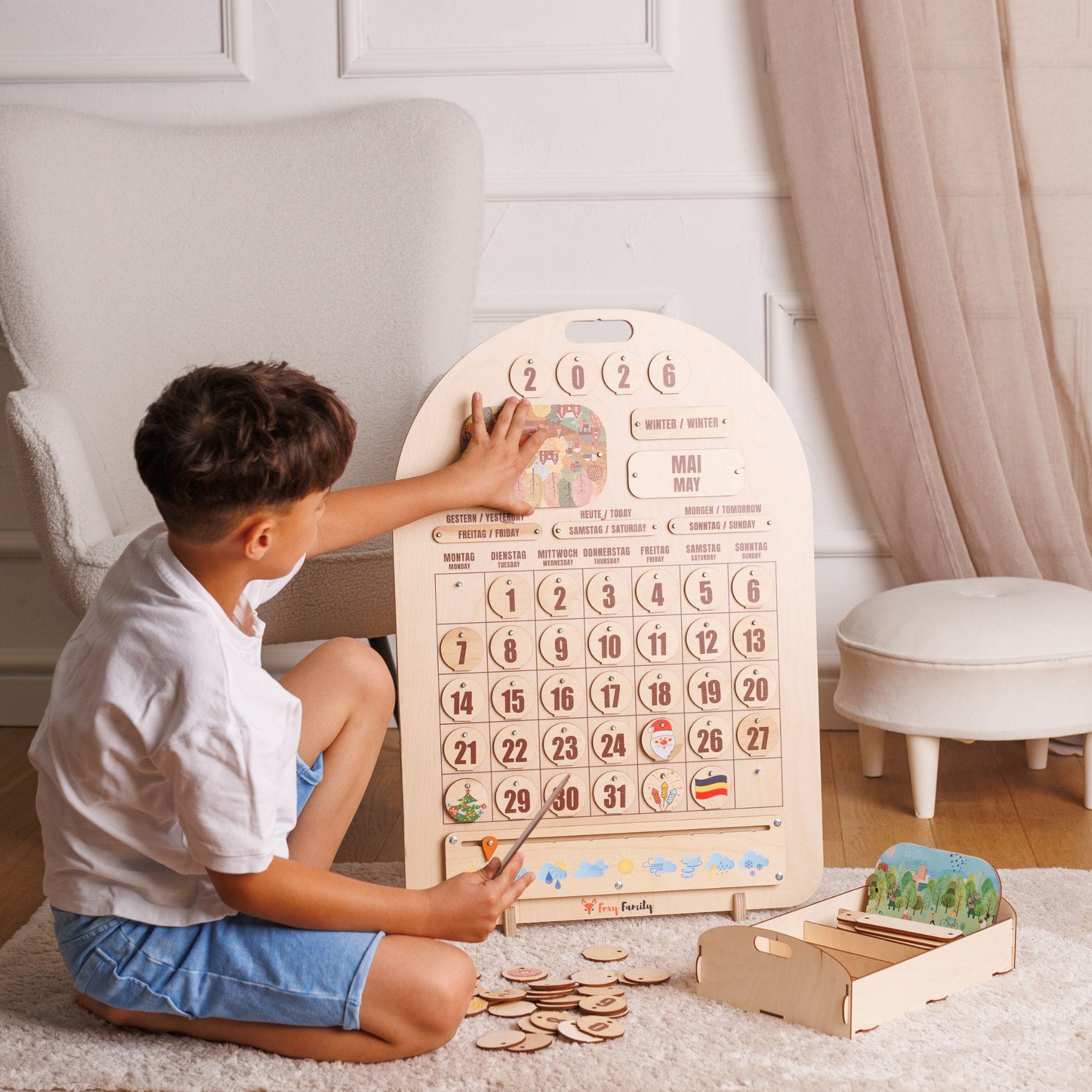 Zweisprachiger Holzkalender Montessori - LeoBabys
