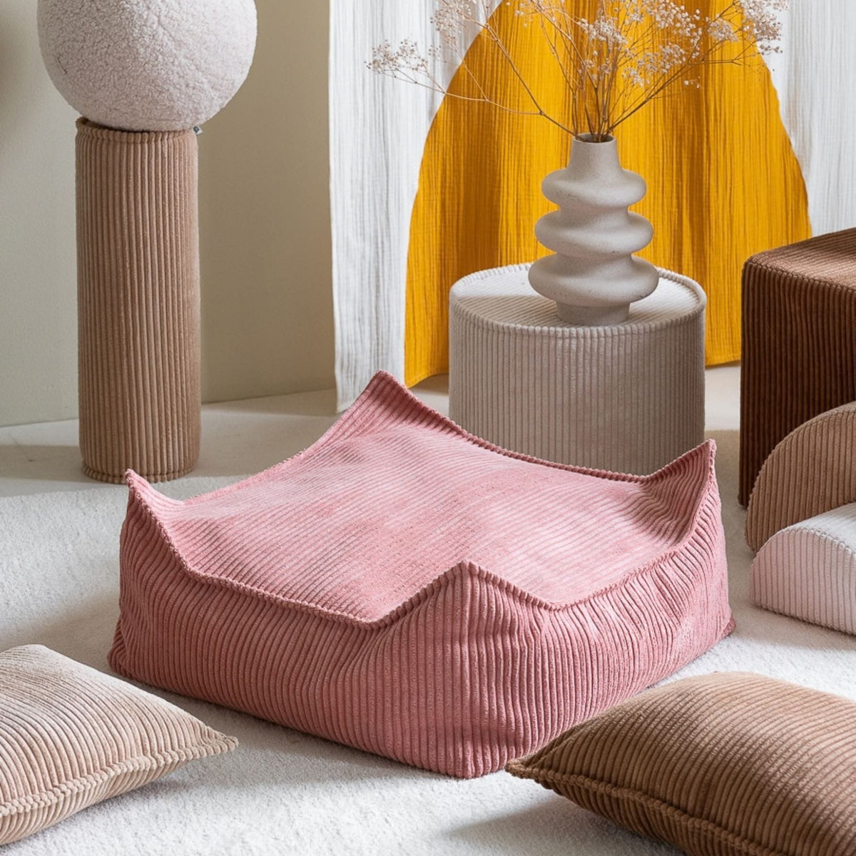 Sitzsäcke wigiwama Square Ottoman aus Cord, Sitzhocker für Kinder