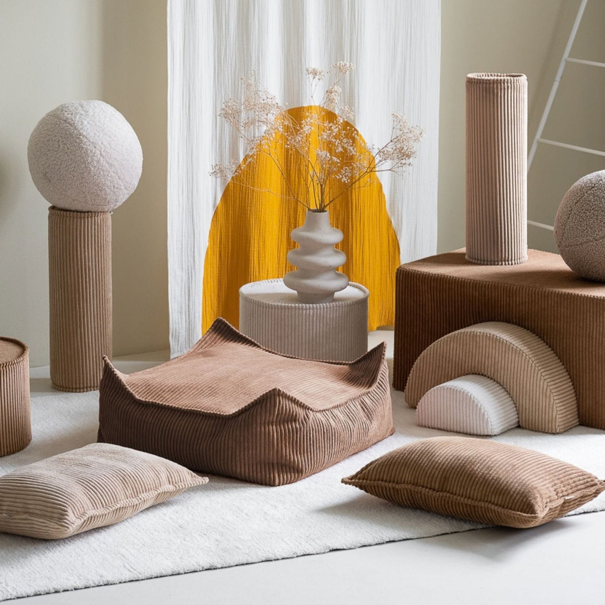 Sitzsäcke wigiwama Square Ottoman aus Cord, Sitzhocker für Kinder