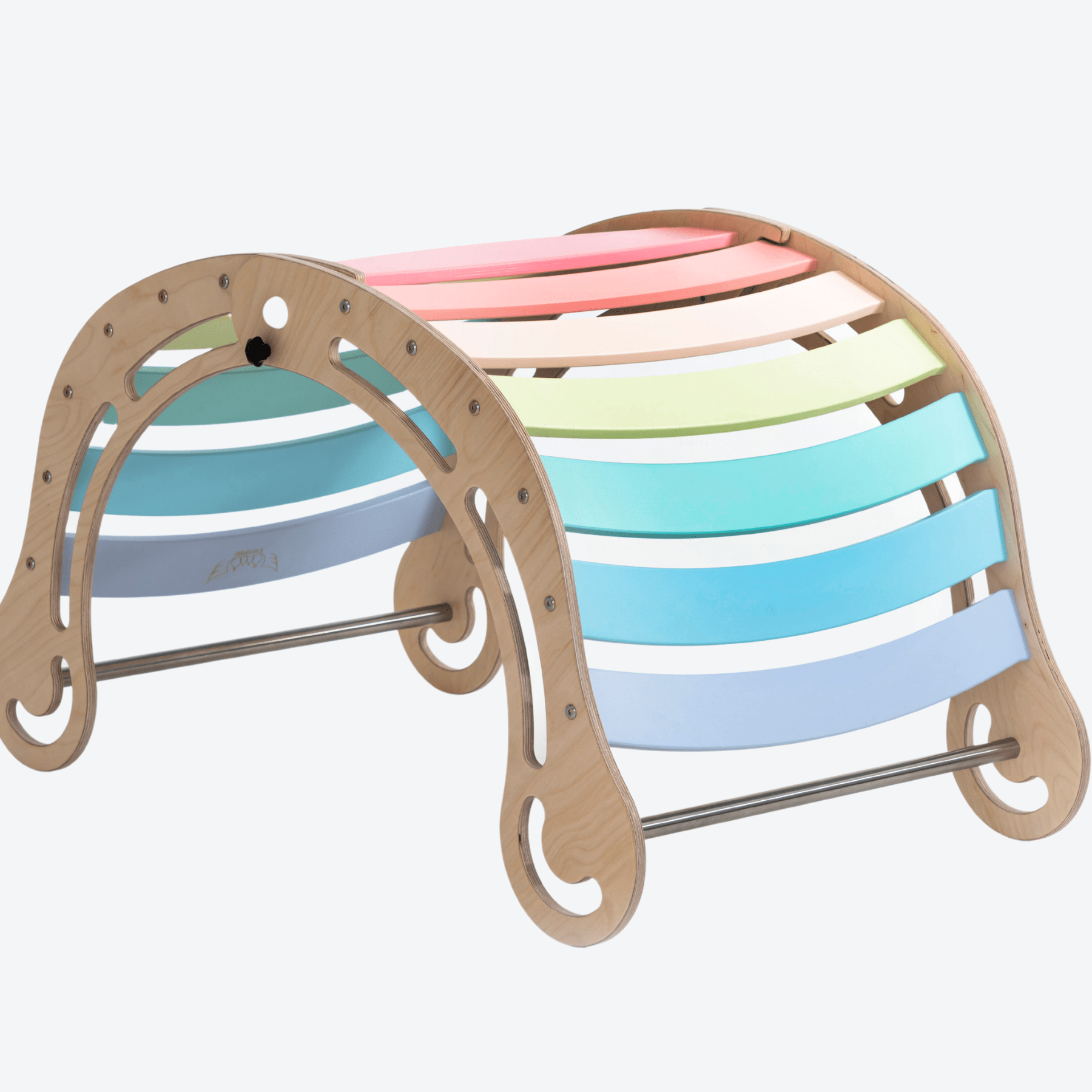 Kletterbogen Pikler Bogen Klappbar Pastell - LeoBabys Schaukel Kletterbogen Wippe  Klappbar Pastell-Farben nach Pikler Bio Holz Bunt Farbig Schaukelwippe mit Rampe