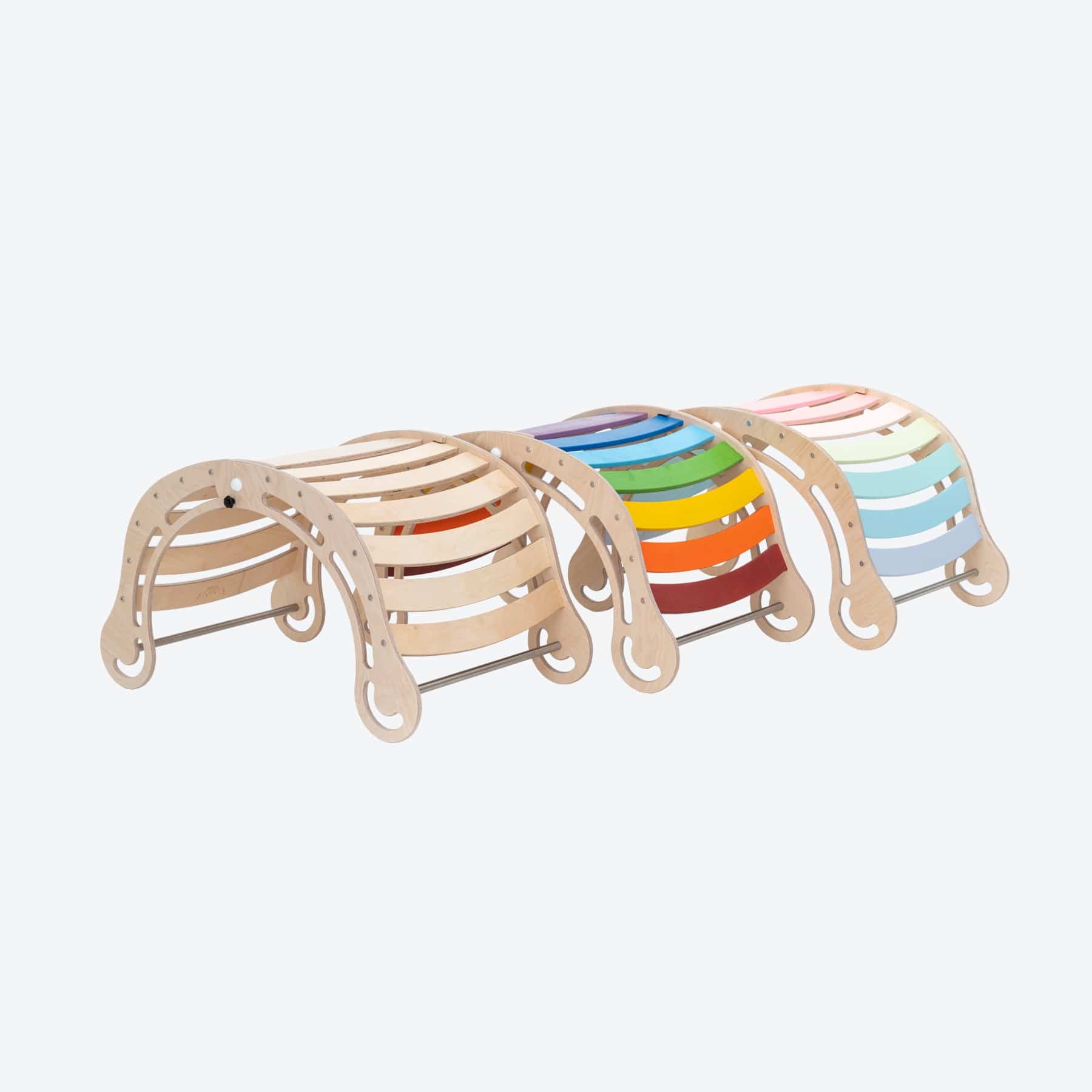 Kletterbogen Pikler Bogen Klappbar Pastell - LeoBabys Schaukel Kletterbogen Wippe  Klappbar Pastell-Farben nach Pikler Bio Holz Bunt Farbig Schaukelwippe mit Rampe