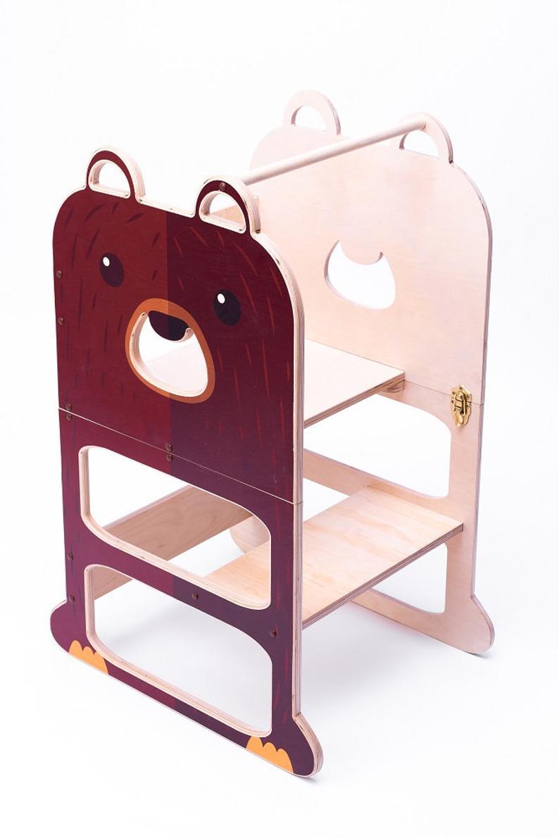 Learning Tower Lernturm für zwei Kinder Groß Tisch und Stuhl Wandelbar Montessori für Kinder aus Holz Bio Natürlich - LeoBabys
