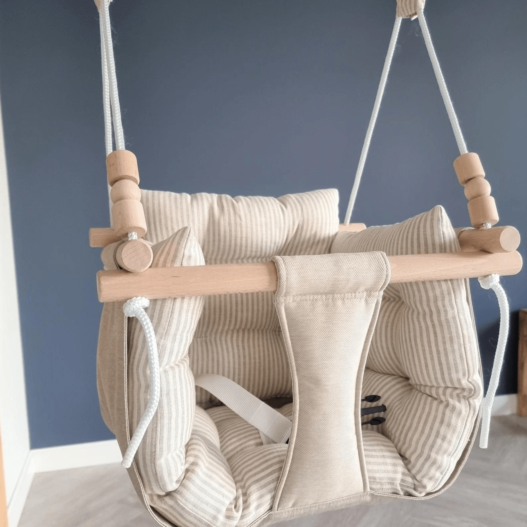 Babyschaukel Luxus Stoff Beige Gestreift - LeoBabys